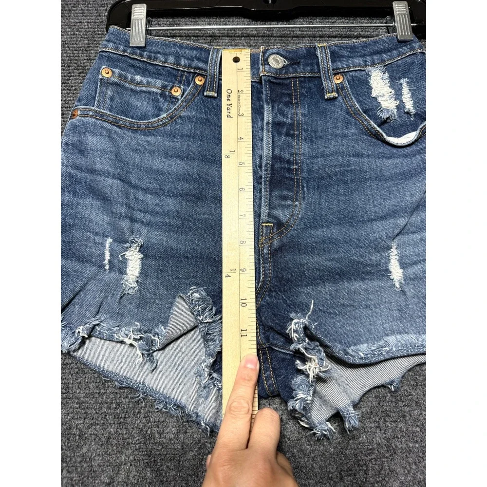 Levi's Premium 501 Original Shorts Women 27 Blue Excellent Distressed Cut Off
